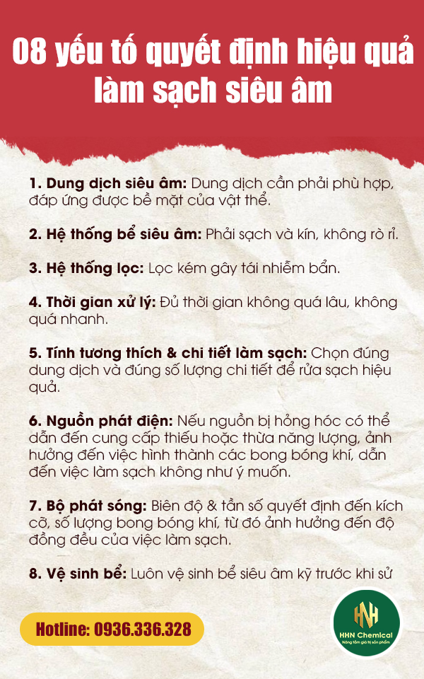 8 yếu tố then chốt ảnh hưởng đến hiệu quả làm sạch siêu âm
